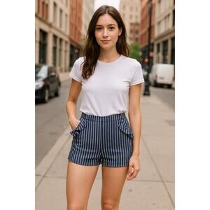 NEW The Fifth Label High Rise Striped Ruffle Shorts Size Large Nautical Blue